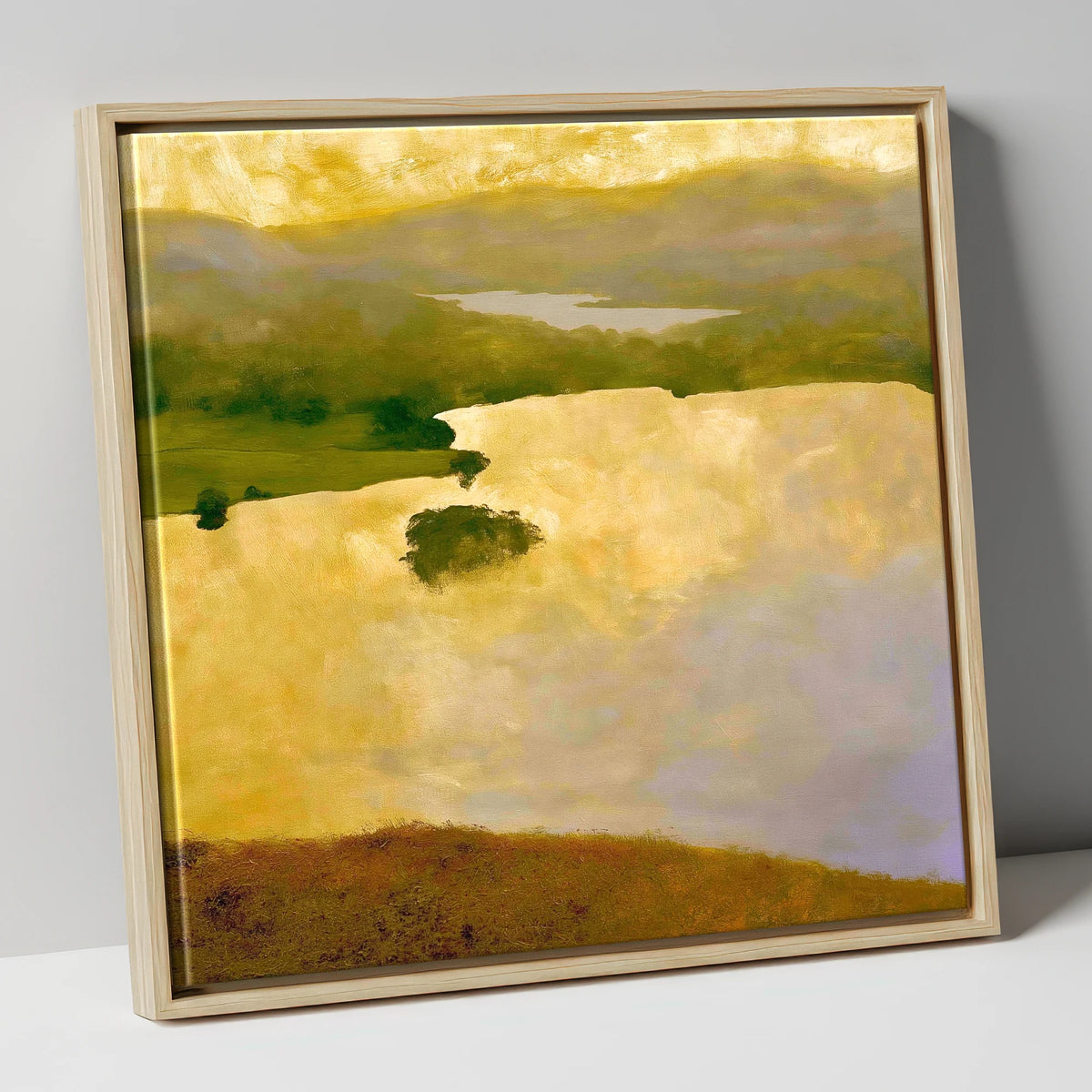 Grasmere Lake in Golden Light lake district lake canvas wall art in natural frame