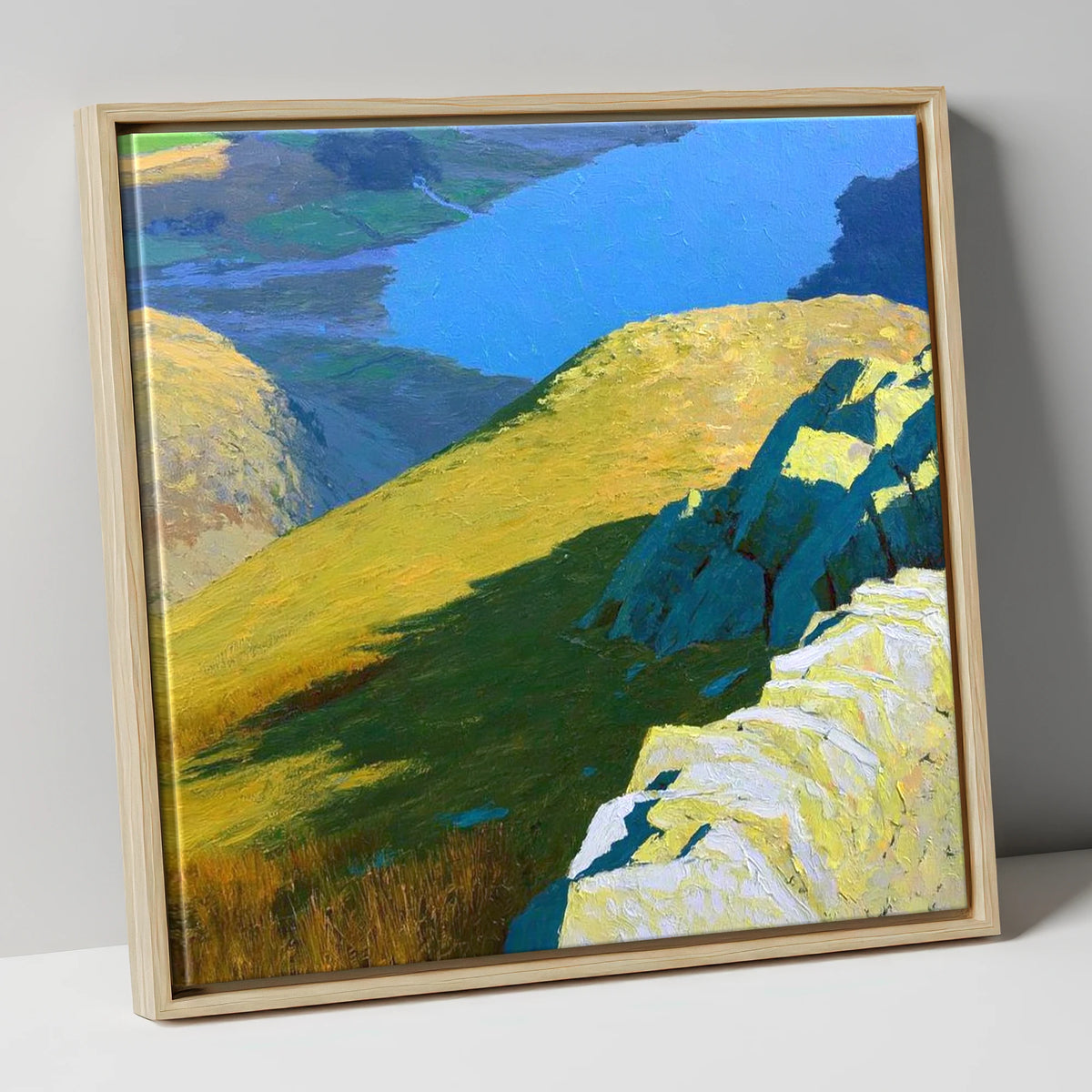 Sunlit Ridge on Stone Arthur lake district fell canvas wall art in natural frame