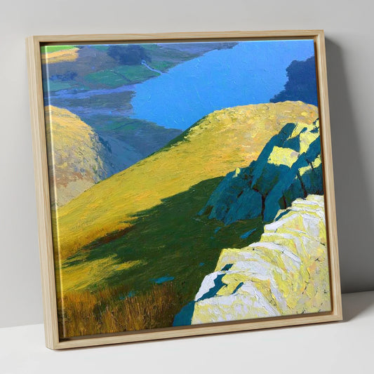 Sunlit Ridge on Stone Arthur lake district fell canvas wall art in natural frame