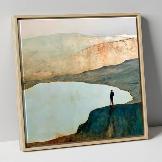 Haystacks Walker Beside Innominate Tarn lake district fell canvas wall art in natural frame