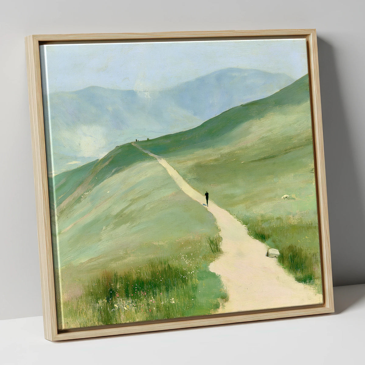 Trail Runner on Helvellyn Path lake district walking canvas wall art in natural frame