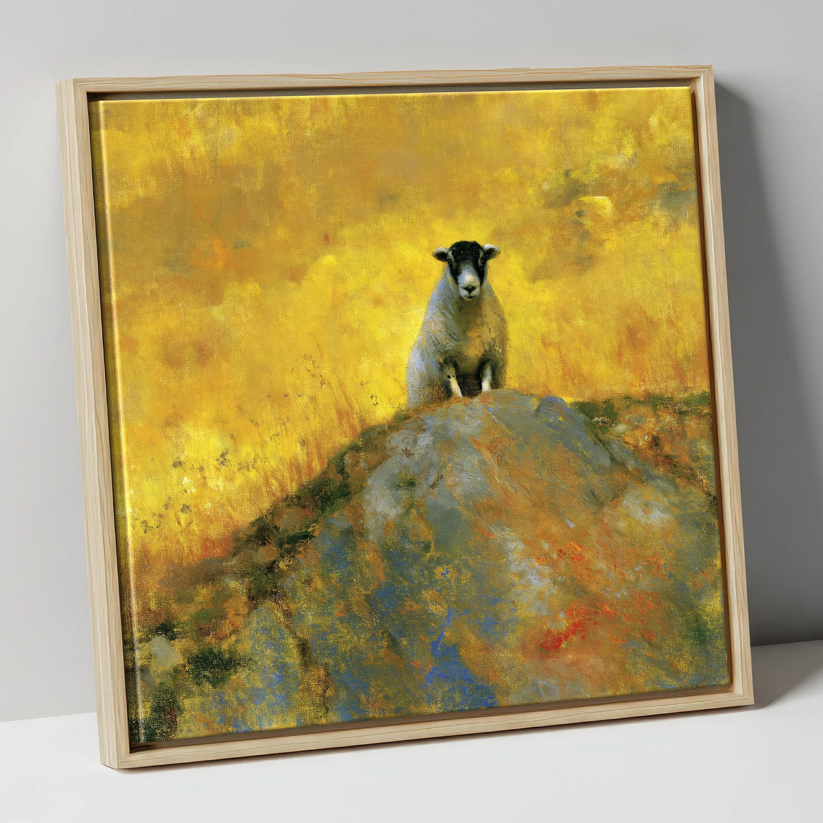 Herdwick Sheep in Golden Light lake district wildlife canvas wall art in natural frame