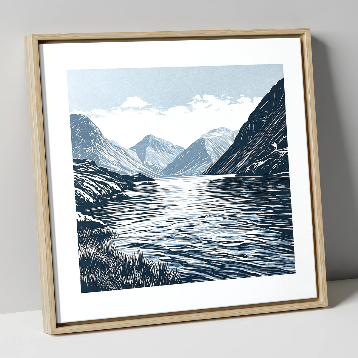 Wasdale Fells In Deep Navy lake district valley canvas wall art in natural frame