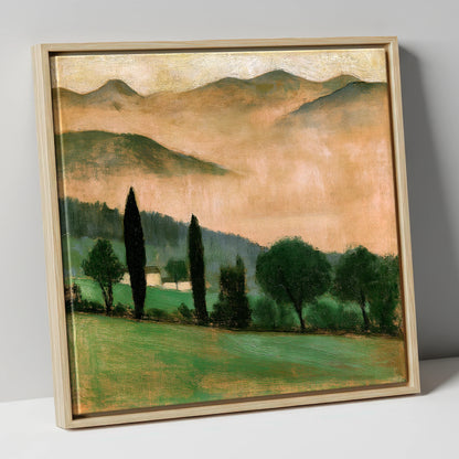 Terracotta Dawn over Misty Valley lake district sky canvas wall art in natural frame