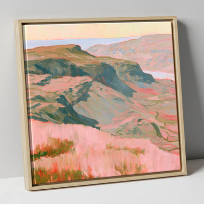 Fell Summit in Pastel Pink lake district fell canvas wall art in natural frame