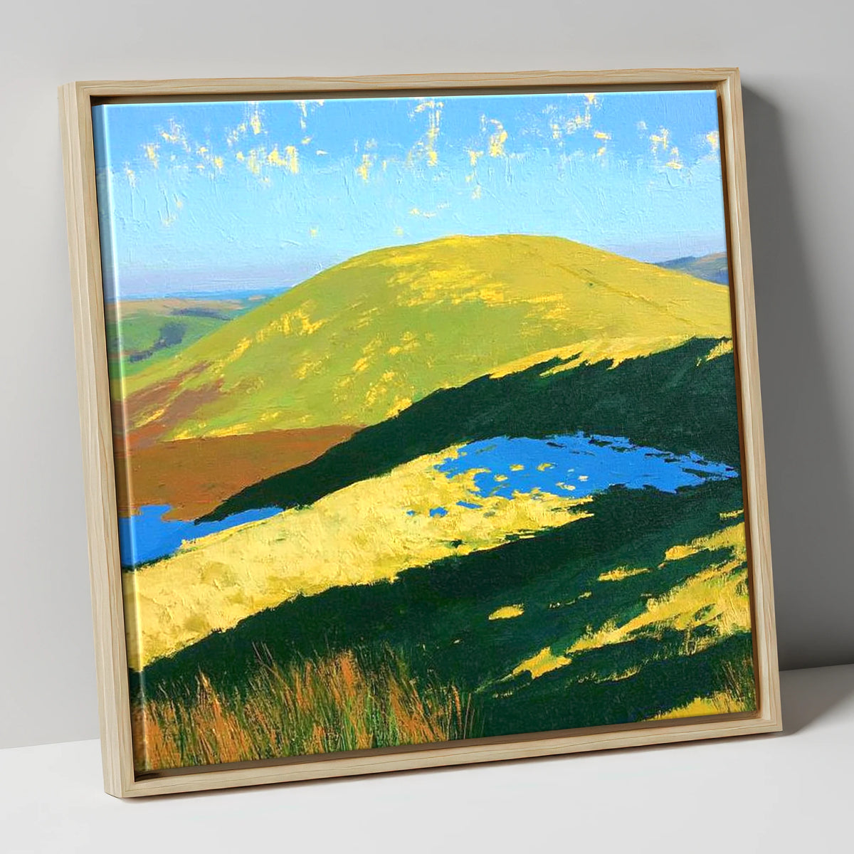Sunlit Little Mell Fell lake district fell canvas wall art in natural frame