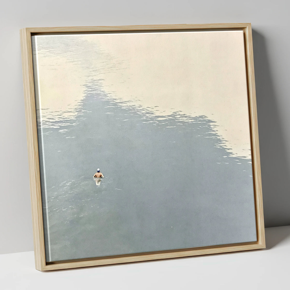 Lone Swimmer on Windermere windermere wall art canvas wall art in natural frame