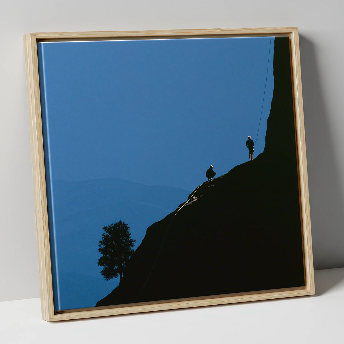 Midnight Blue Crag Ascent Silhouette lake district walking canvas wall art in natural frame