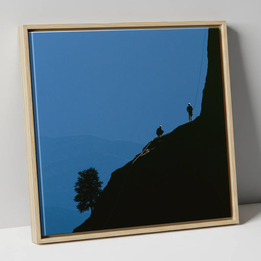 Midnight Blue Crag Ascent Silhouette lake district walking canvas wall art in natural frame