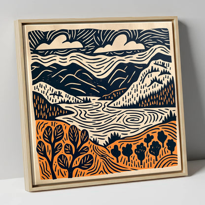 Winding Lake and Terracotta Fells lake district lake canvas wall art in natural frame