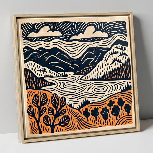 Winding Lake and Terracotta Fells lake district lake canvas wall art in natural frame