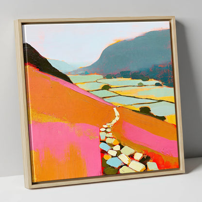 Colourful Fell Path to Patterdale lake district village canvas wall art in natural frame