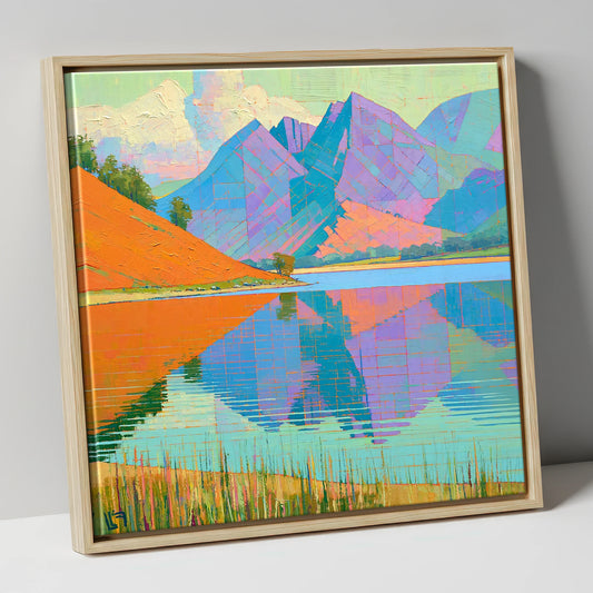 Vivid Loweswater Lake Reflection lake district lake canvas wall art in natural frame
