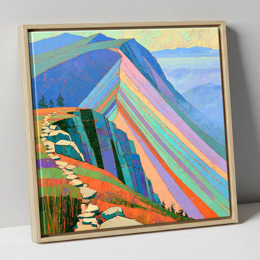 Colourful Striated Mountain Ridge lake district fell canvas wall art in natural frame