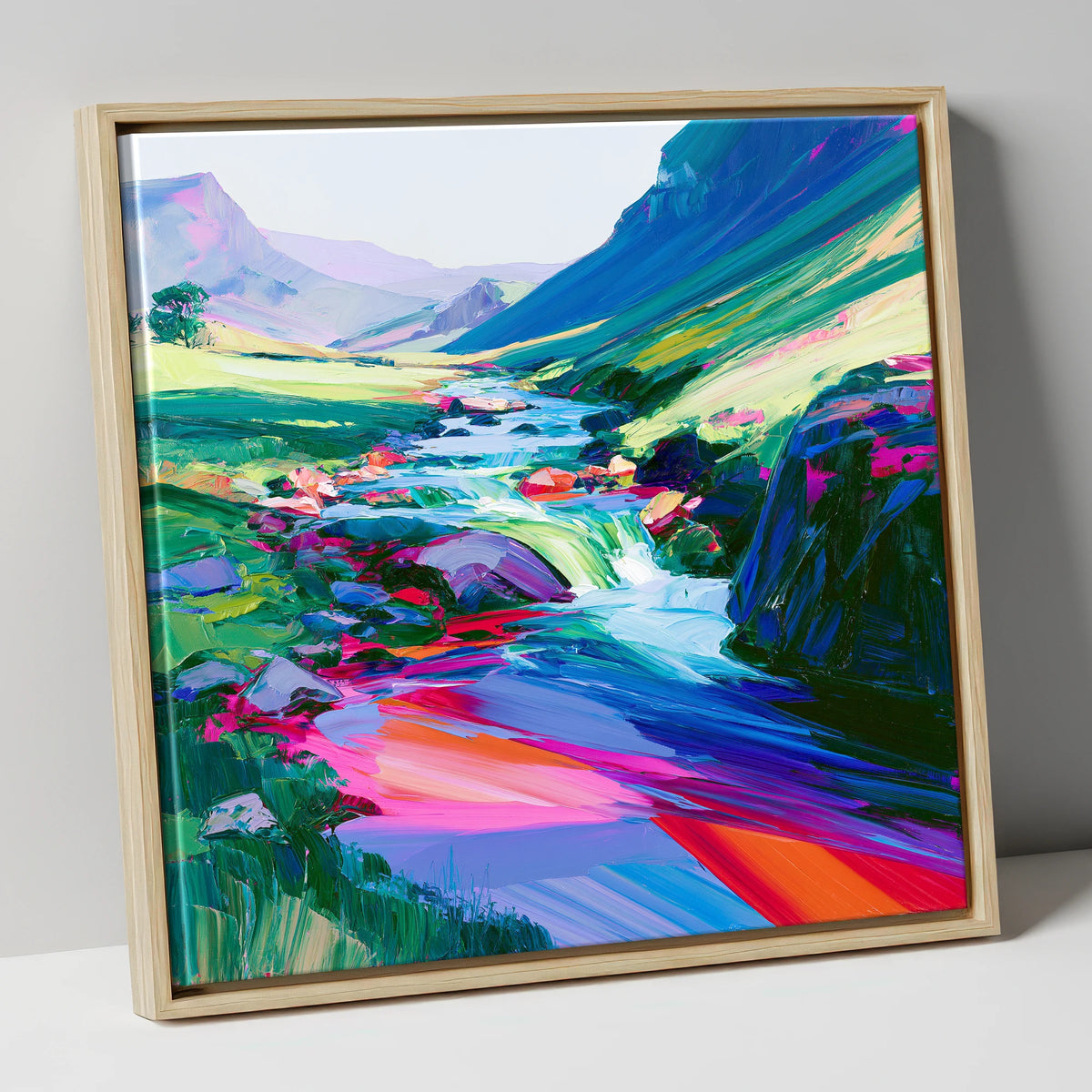 Vivid Fellside Beck Waterfall lake district waterfall canvas wall art in natural frame