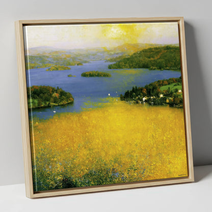 Golden Light Over Bowness Bay lake district village canvas wall art in natural frame