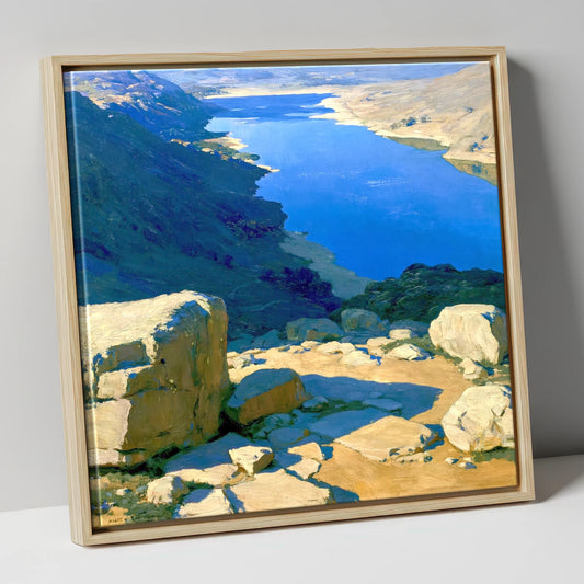 Sunlit Summit View Over Water lake district fell canvas wall art in natural frame