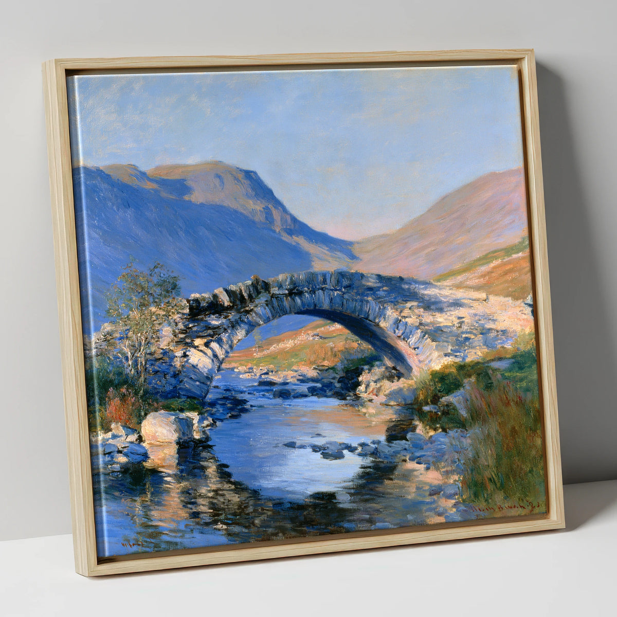 Luminous Stone Bridge Over Mountain Beck lake district waterfall canvas wall art in natural frame