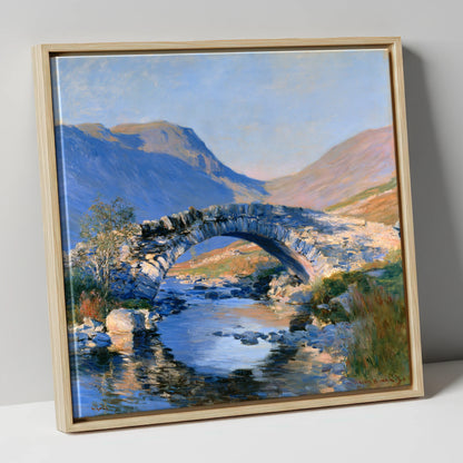 Luminous Stone Bridge Over Mountain Beck lake district waterfall canvas wall art in natural frame