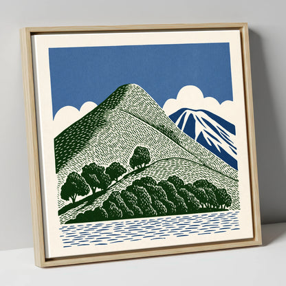 Catbells in Green and Navy lake district fell canvas wall art in natural frame