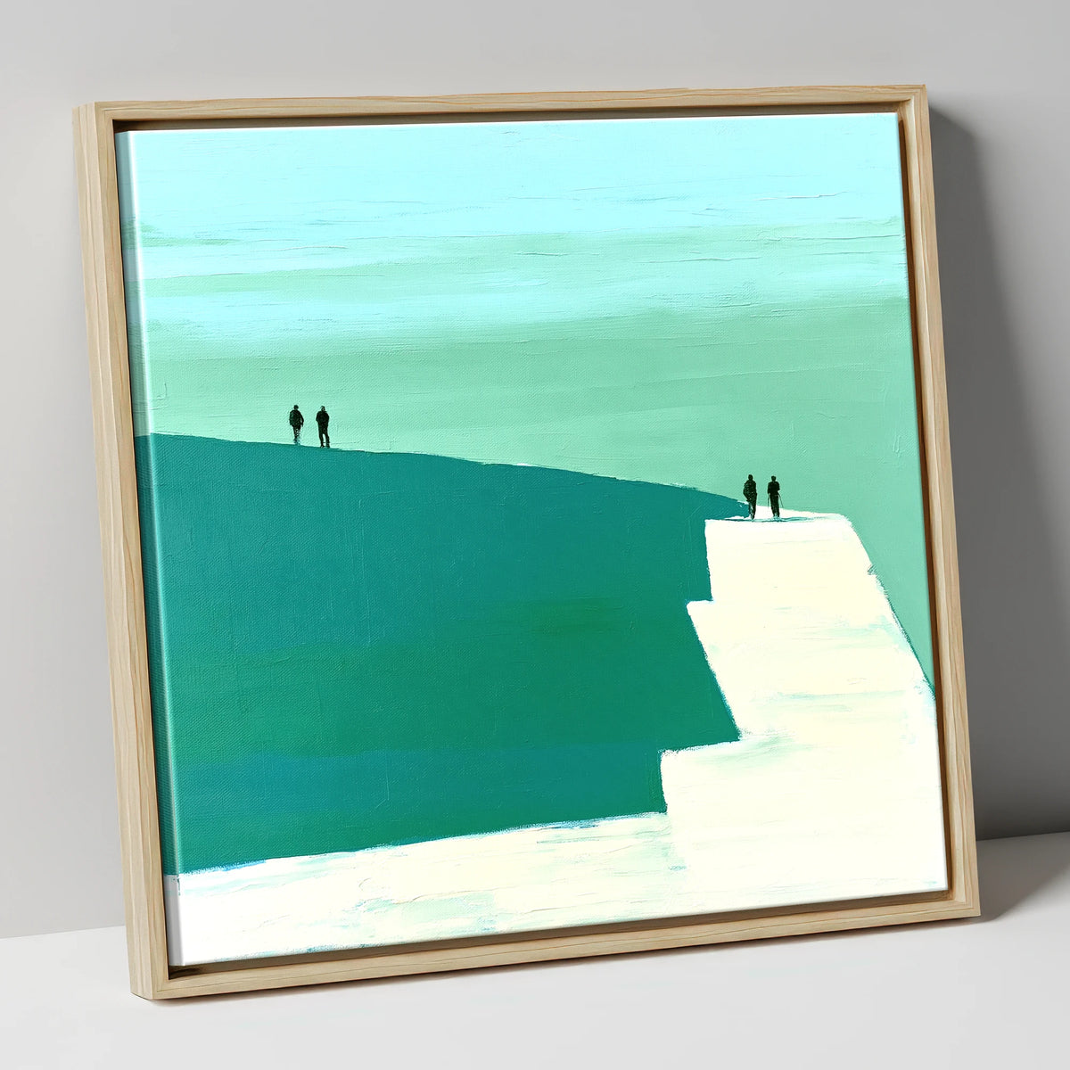 Teal Striding Edge Fell Walkers lake district walking canvas wall art in natural frame