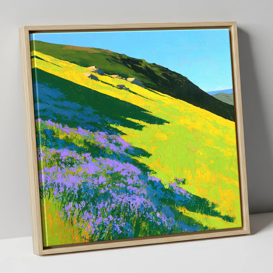 Purple Heather and Fellside Shadows flowers & fellsides canvas wall art in natural frame