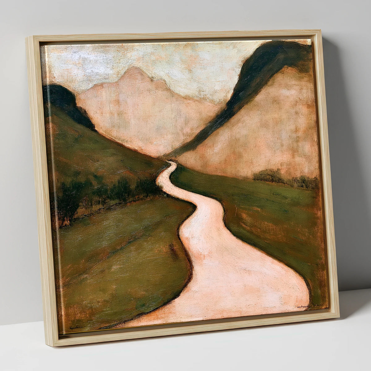 Winding Mountain Pass in Warm Tones lake district valley canvas wall art in natural frame