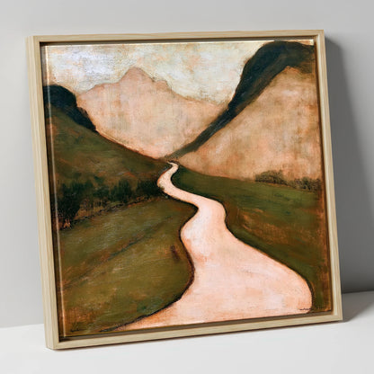 Winding Mountain Pass in Warm Tones lake district valley canvas wall art in natural frame