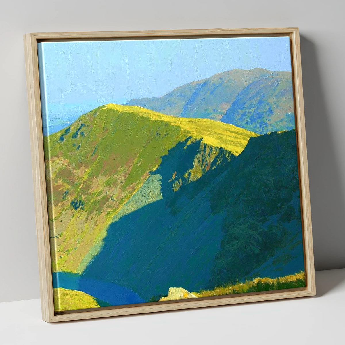 Sunlit Ridge on Middle Dodd lake district fell canvas wall art in natural frame