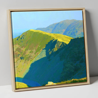 Sunlit Ridge on Middle Dodd lake district fell canvas wall art in natural frame