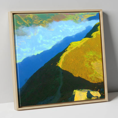 Sunlit Winding Path on Gibson Knott lake district fell canvas wall art in natural frame