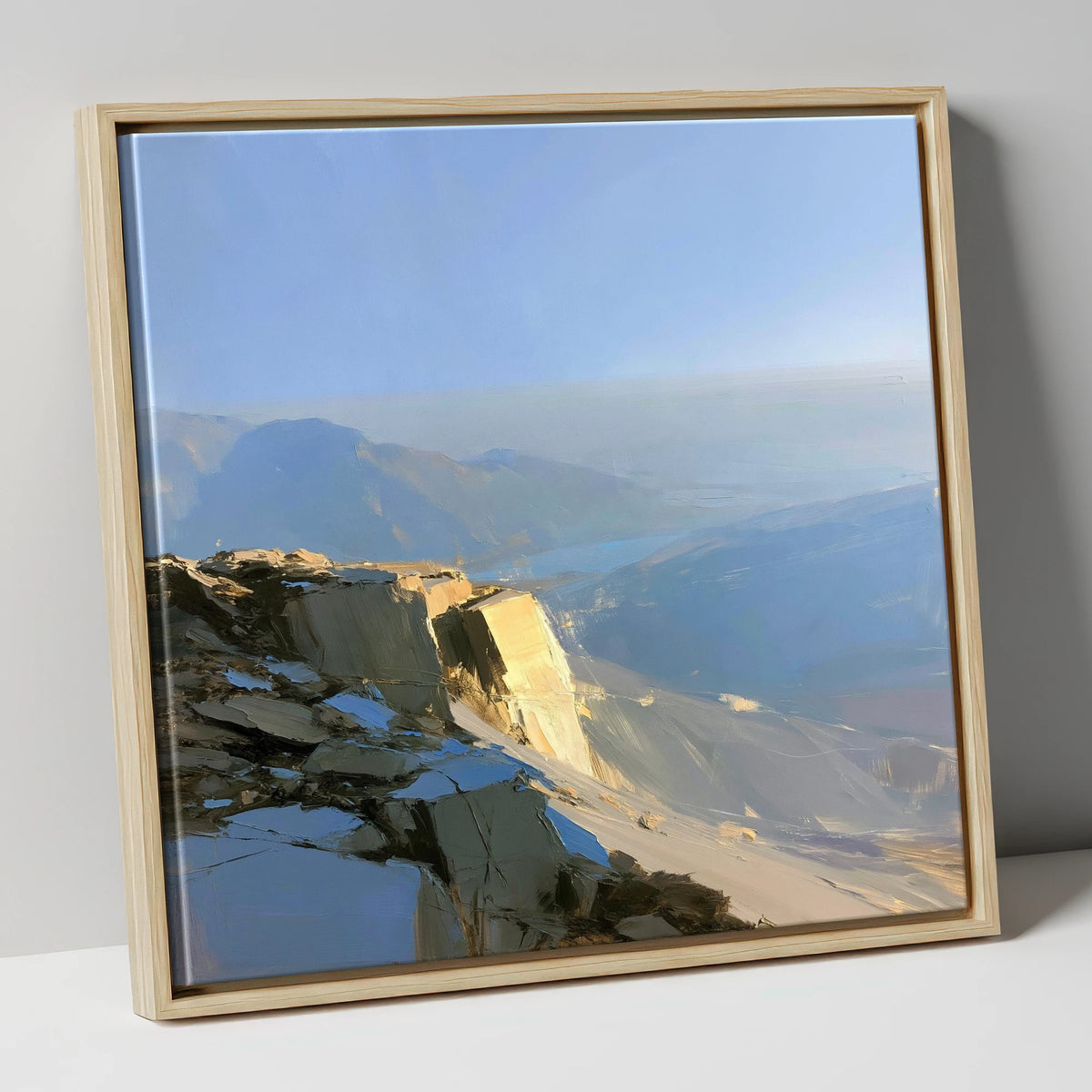 Sunlit Summit Over Hazy Fells lake district fell canvas wall art in natural frame