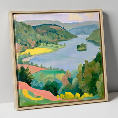 Vibrant Rydal Water from Above lake district lake canvas wall art in natural frame