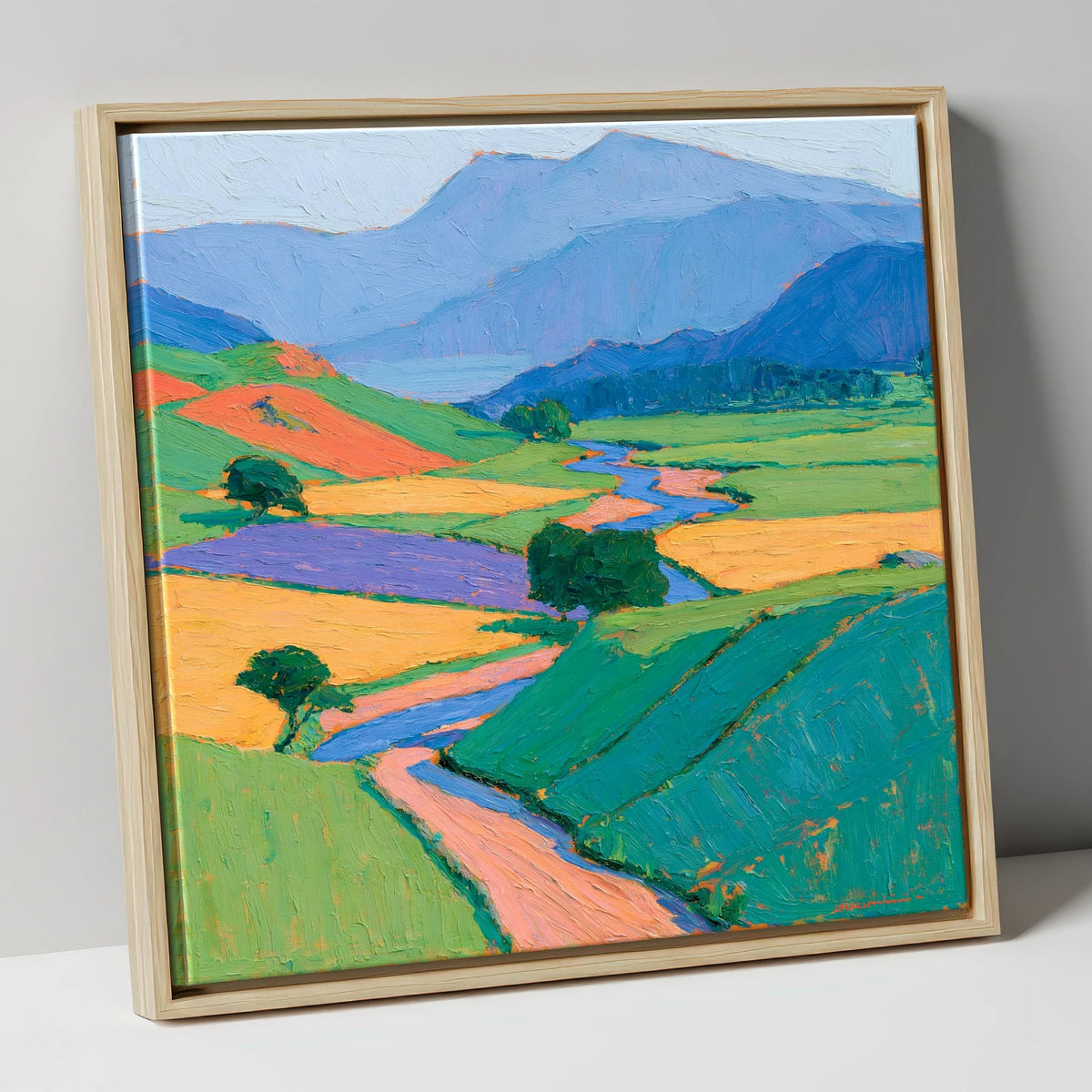 Vibrant Valley in Morning Mist lake district sky canvas wall art in natural frame