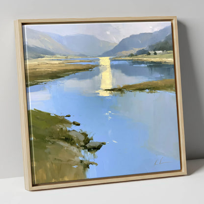 Golden Reflection on the Lake lake district lake canvas wall art in natural frame