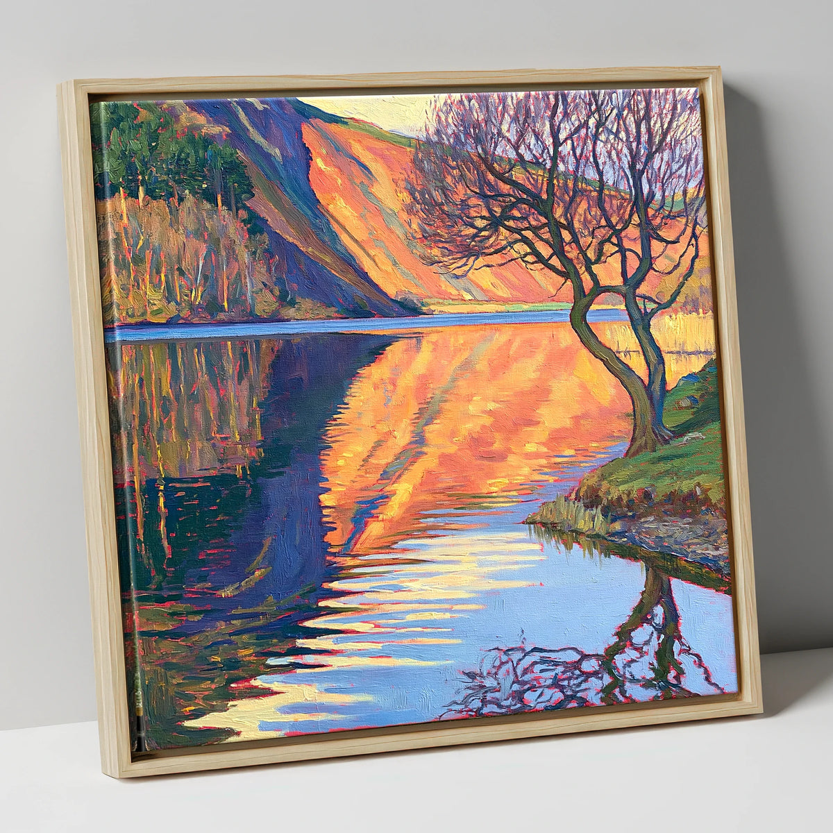 Vibrant Bassenthwaite Lake Reflections lake district lake canvas wall art in natural frame