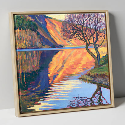 Vibrant Bassenthwaite Lake Reflections lake district lake canvas wall art in natural frame