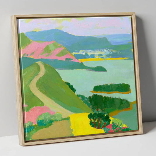 Colourful Cat Bells Above Derwentwater lake district fell canvas wall art in natural frame