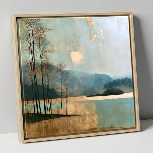 Grasmere Island in Golden Light lake district lake canvas wall art in natural frame