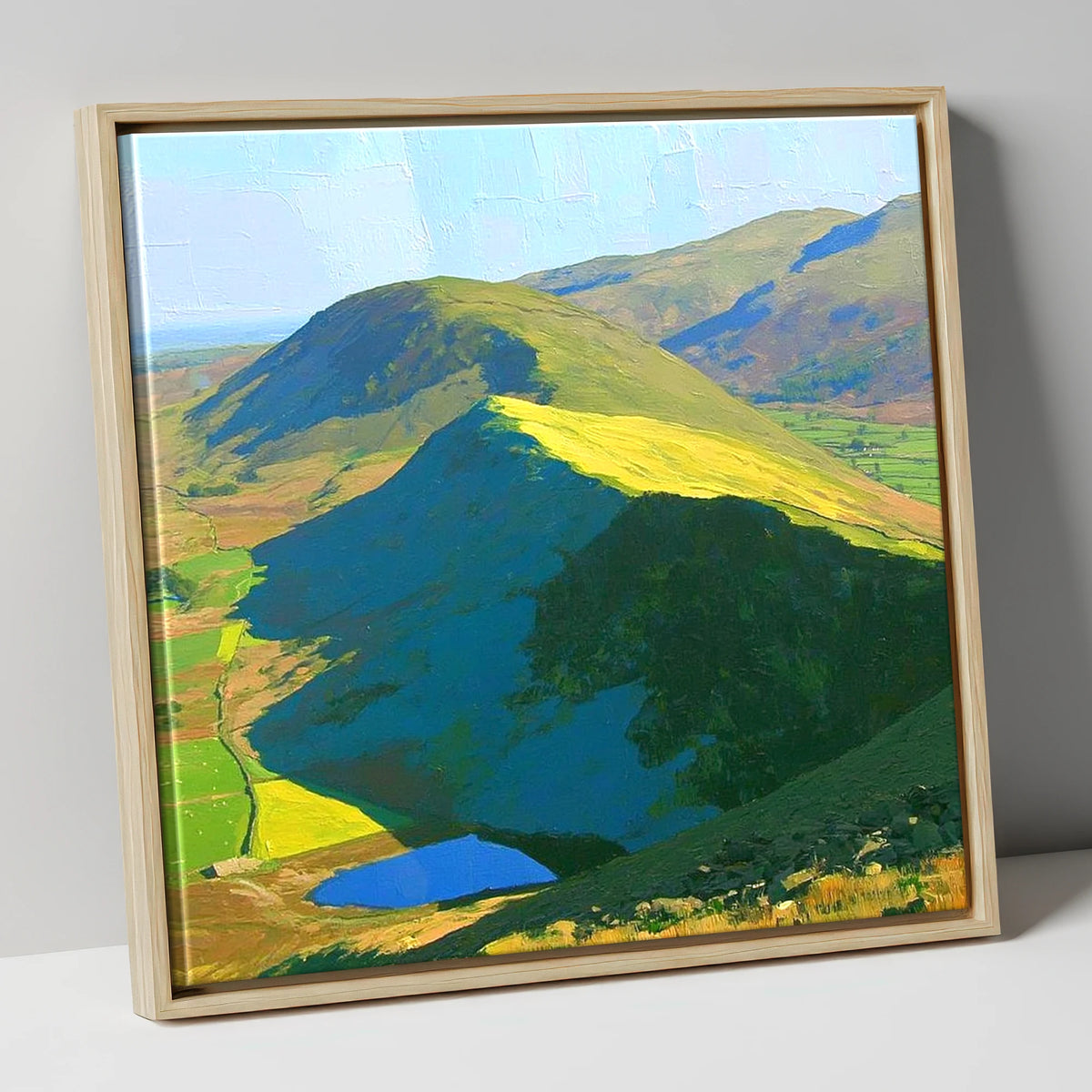 Vivid Sunlight On Beda Fell lake district fell canvas wall art in natural frame
