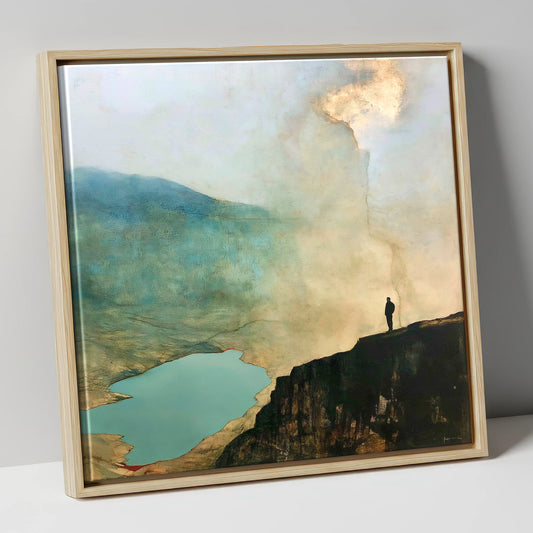 Helvellyn Walker Beneath Golden Clouds lake district fell canvas wall art in natural frame