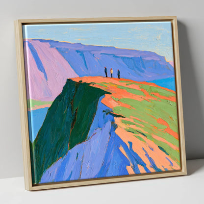 Hikers on a Vibrant Fell Top lake district fell canvas wall art in natural frame