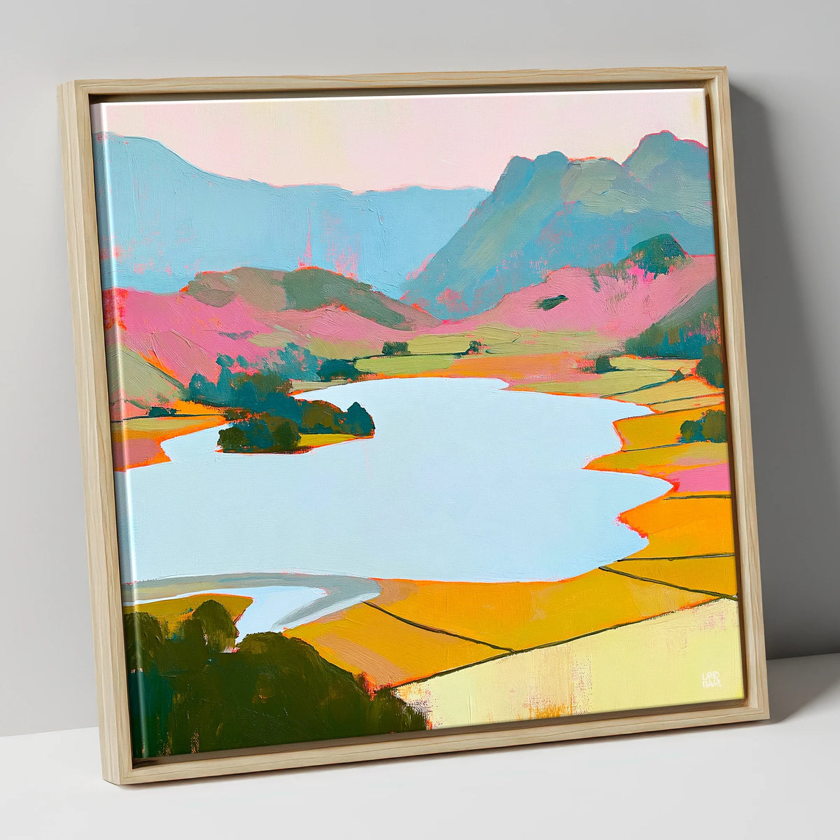 Colourful Elter Water Landscape lake district lake canvas wall art in natural frame
