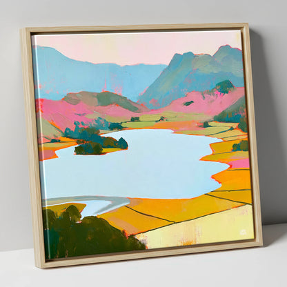 Colourful Elter Water Landscape lake district lake canvas wall art in natural frame