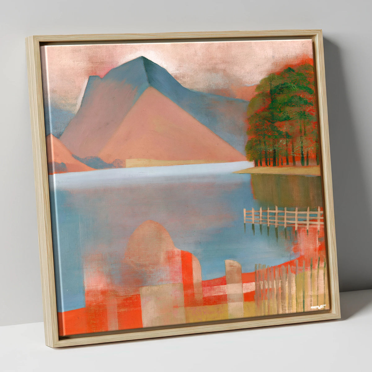 Buttermere in Warm Terracotta lake district lake canvas wall art in natural frame