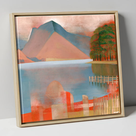 Buttermere in Warm Terracotta lake district lake canvas wall art in natural frame