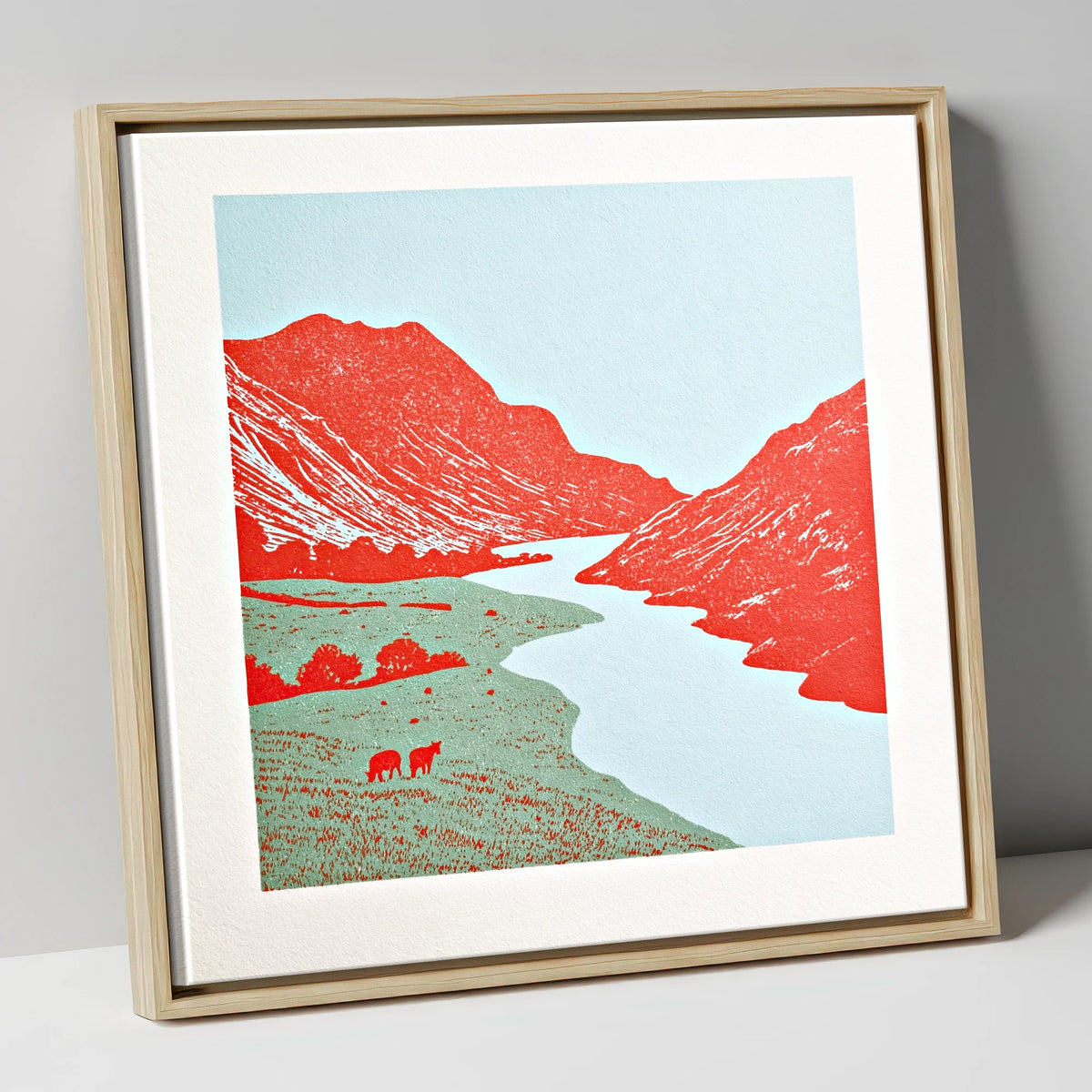 Eskdale Valley in Vivid Red lake district valley canvas wall art in natural frame