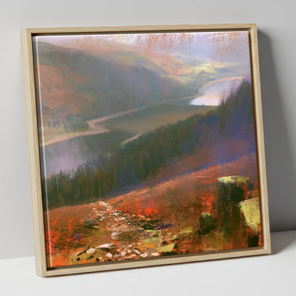 Brooding Thirlmere From Helvellyn Path lake district lake canvas wall art in natural frame