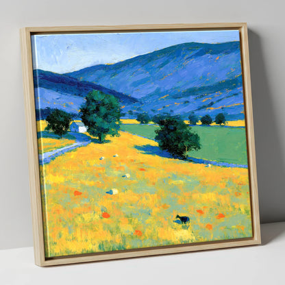 Golden Evening Fells and Pastures lake district sky canvas wall art in natural frame