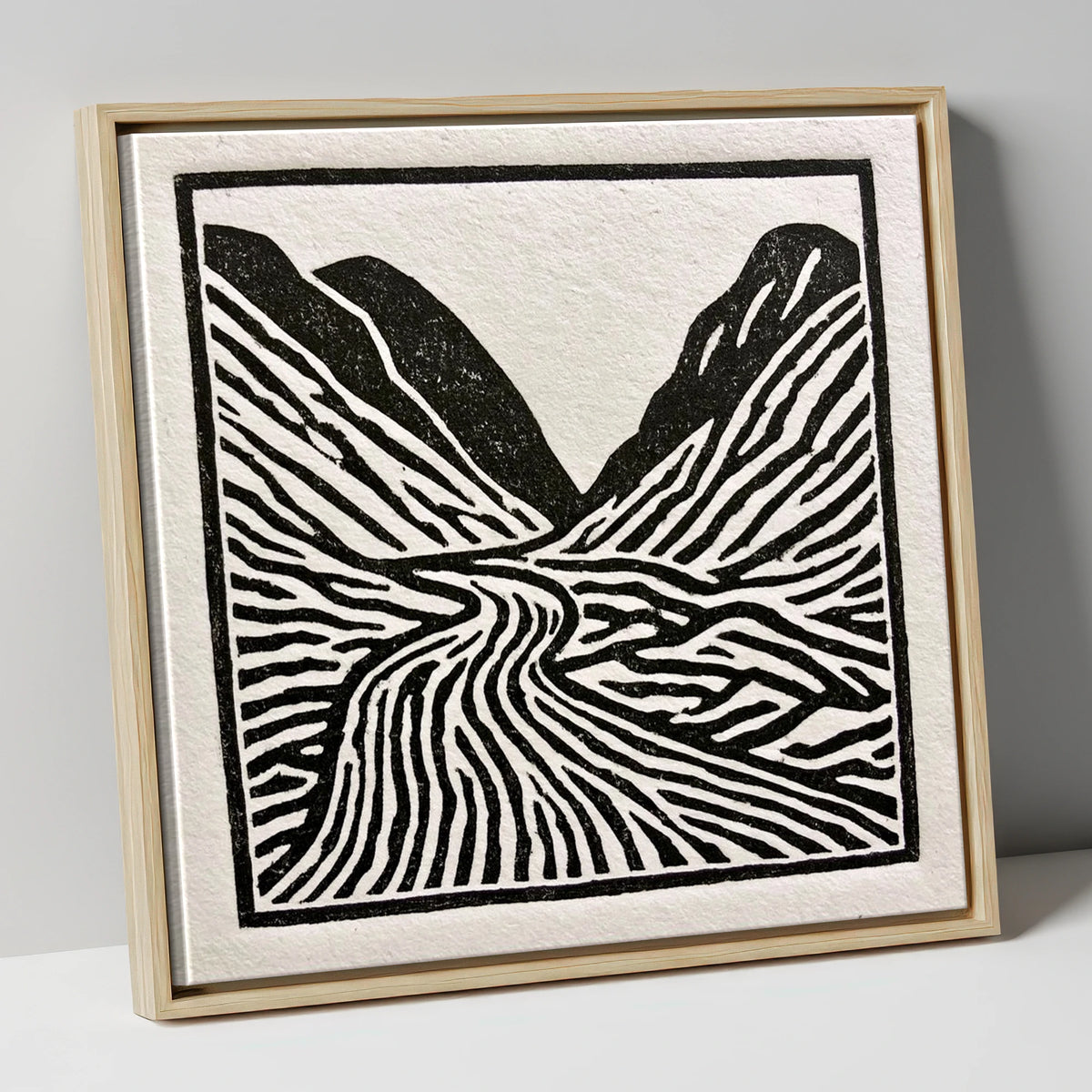 Monochrome Honister Pass Valley lake district valley canvas wall art in natural frame